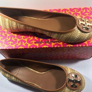 Tory Burch Laura Rafia Ballet Flats New!
